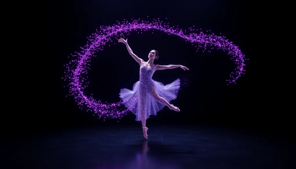 AI generated human motion ballet dancer with particle effects